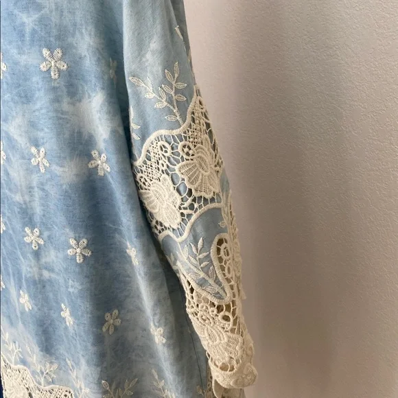 Boho Embroidered Lace-Trim Dress in Light Blue Tie-Dye - Picture 5 of 8